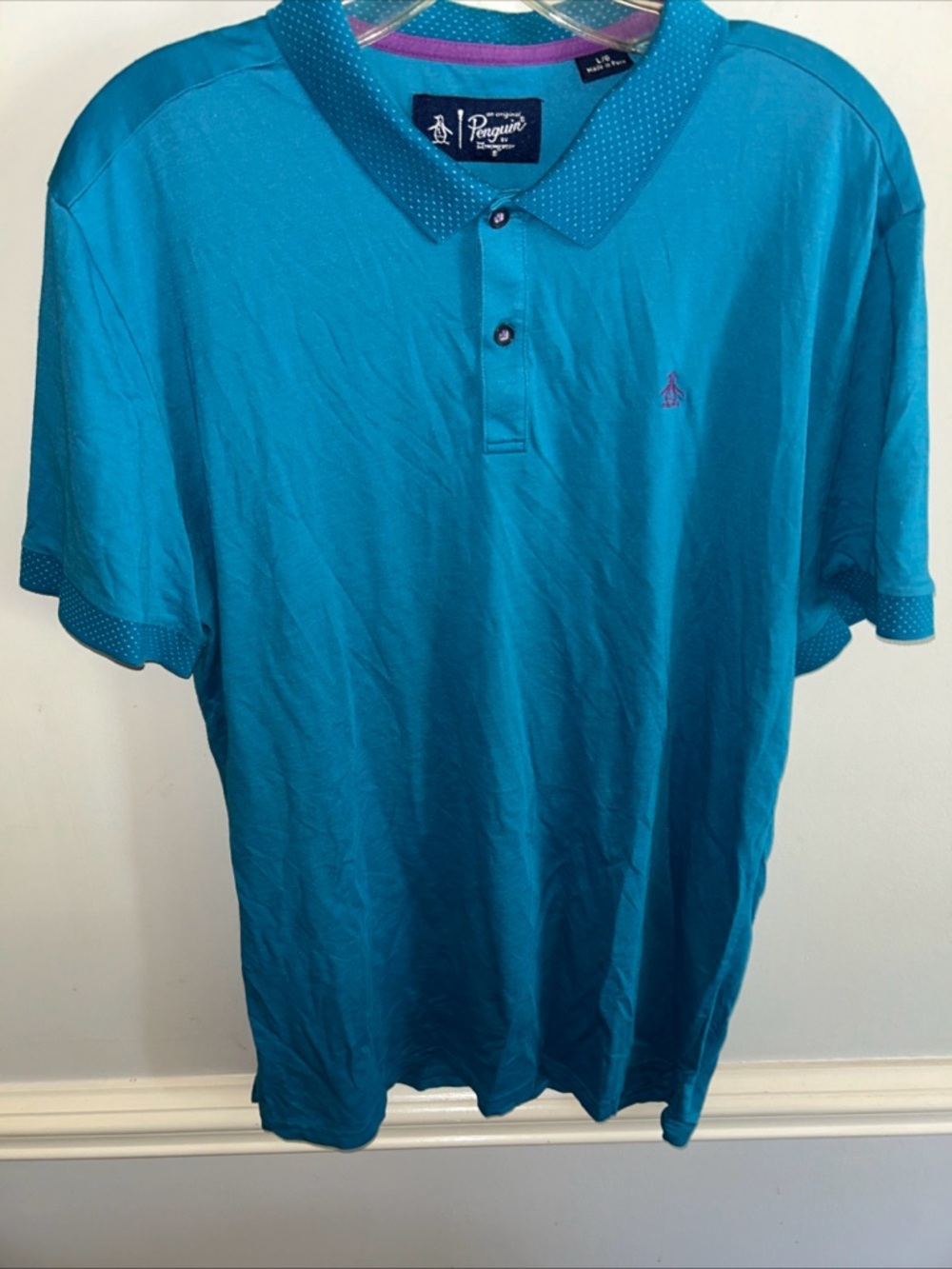 Original Penguin Men's Teal Polo with Dot-Trim Collar
